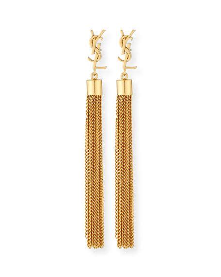 ysl tassel earrings gold|SAINT LAURENT Metal Monogram Loulou Tassel Earrings Gold .